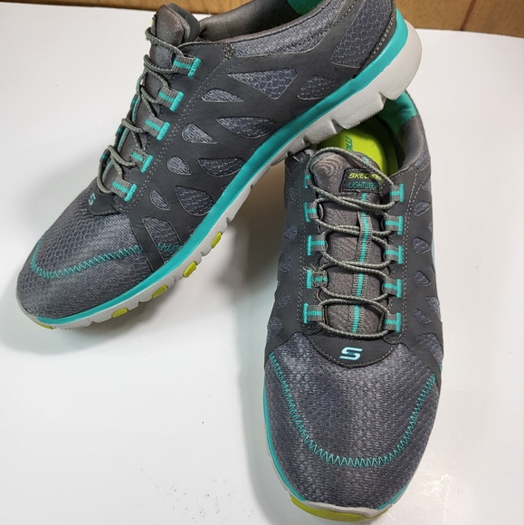 Skechers Women's Memory Foam Gray & Aqua Size 9 - Picture 2 of 7